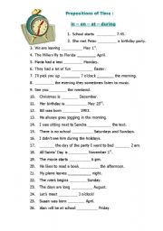 English Worksheet: Prepositions of time