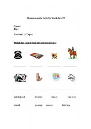 English worksheet: onomatopoeia 