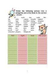 English worksheet: classification
