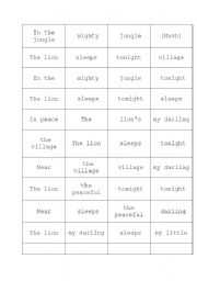 English Worksheet: the lion sleeps tonight esl puzzle  &  lyrics