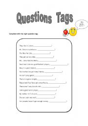 English worksheet: questions tags