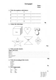 English worksheet: Test paper for 3rd grade