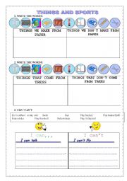 English worksheet: SCHOOL THINGS AND SPORTS/ HAVE GOT CAN AND TO BE