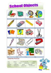 English Worksheet: School Objects