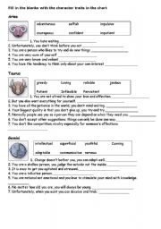 English Worksheet: horoscope character traits