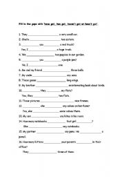 English worksheet: Exercices to have got