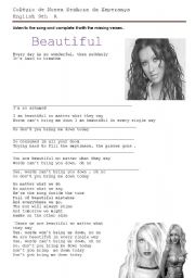 English Worksheet: Comprehension Test - Beautiful by Christina Aguilera