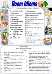 English Worksheet: Room Idioms and Proverbs (with KEYS)