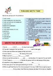 English Worksheet: Phrases with take
