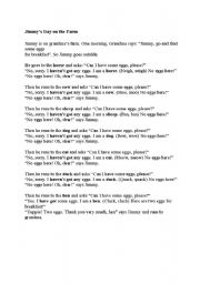 English worksheet: jimmys day on the farm