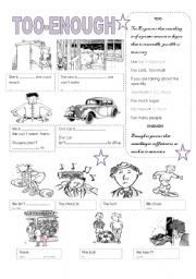 English Worksheet: too enough with pictures