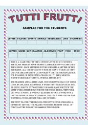 English Worksheet: TUTTI FRUTTI