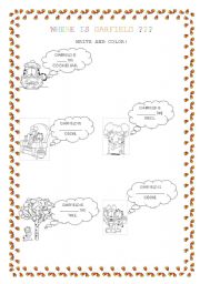 English worksheet: Prepositions of place: Where is Garfield?