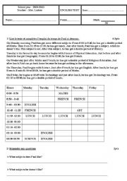 English Worksheet: Timetable and  present continuous