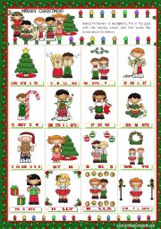 English Worksheet: Christmas Set  (2)  -  Completing Annas Pictionary with the missing vowels