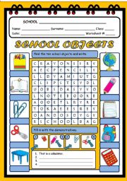 CLASSROOM OBJECTS WORDSEARCH