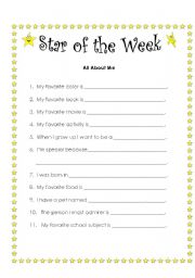 English Worksheet: student of the week worksheet