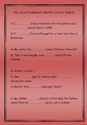 English worksheet: PRESENT PERFECT/PAST SIMPLE
