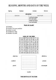 English worksheet: Seasons, months and days of the week