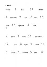 English worksheet: Numbers 1-20