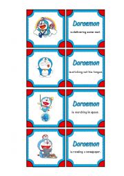 Present Continuous and Simple Past Matching Cards with Doraemon the Cat
