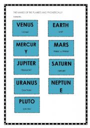 English worksheet: THE NAMES OF THE PLANETS AND PHONETICs