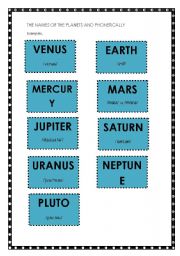 English Worksheet: THE NAMES OF THE PLANETS AND PHONETICs