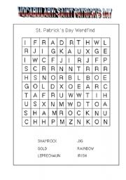 English worksheet: wordsearch Saint Patricks day