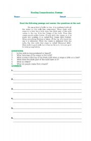 English Worksheet: Reading Comprehension-Passage1