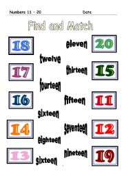 English Worksheet: Numbers - Find and Match