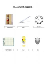 English worksheet: classroom objects