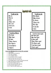 English worksheet: verb to be , verb to do , verb to have & verb to have got