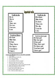 English Worksheet: verb to be , verb to do , verb to have & verb to have got