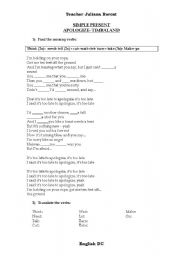 English Worksheet: apologize
