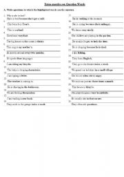 English Worksheet: Question Words A/B Class
