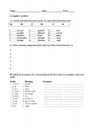 English Worksheet: prefix  practice worksheet