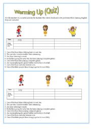 English worksheet: Hobbies. Warm Up. Quiz