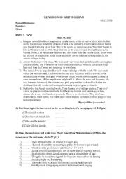 English Worksheet: reading-writing exam