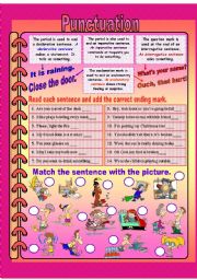 English Worksheet: Knd of sentences and punctuation guide