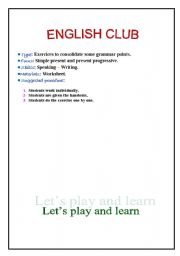 English Worksheet: PResent simple and progressive