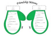 English Worksheet: Christmas Friendship Mittens (Student Interview Activity for Pairs)