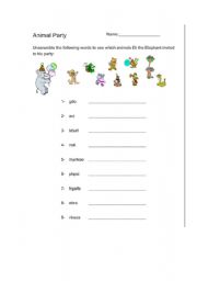 English worksheet: animal party