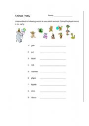 English Worksheet: animal party