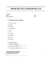 English worksheet: SIMPLE VOCABULARY TEST FOR BEGINNERS 