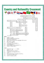 Country and Nationality Crossword