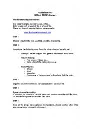 English worksheet: Guidelines for URBAN TRIBES Project