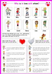 English Worksheet: who is in love with who?
