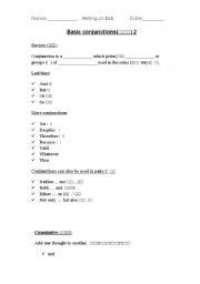 English worksheet: BASIC CONJUNCTIONS -DEFINITION, CLASIFFICATION OF CONJUNCTION AND EXERCISES