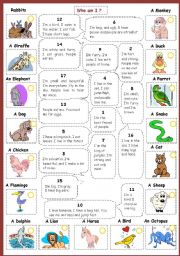 English Worksheet: Who am I? (with animals)