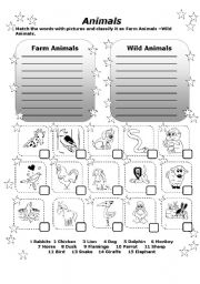 English Worksheet: Farm Animals vs. Wild Animals